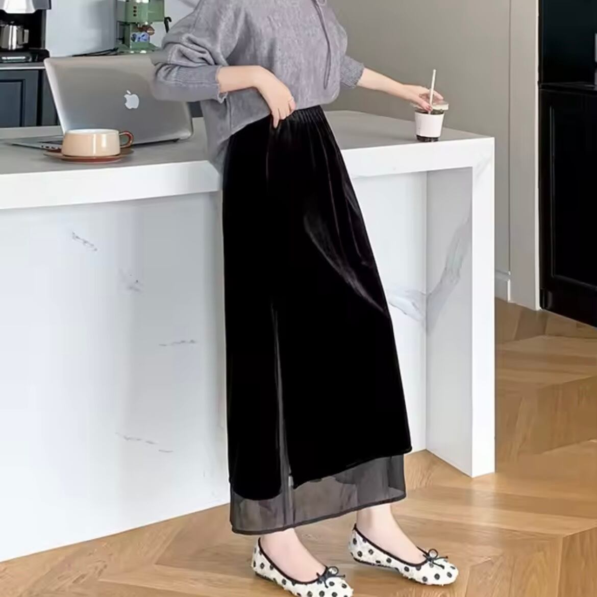 velor slit long skirt
