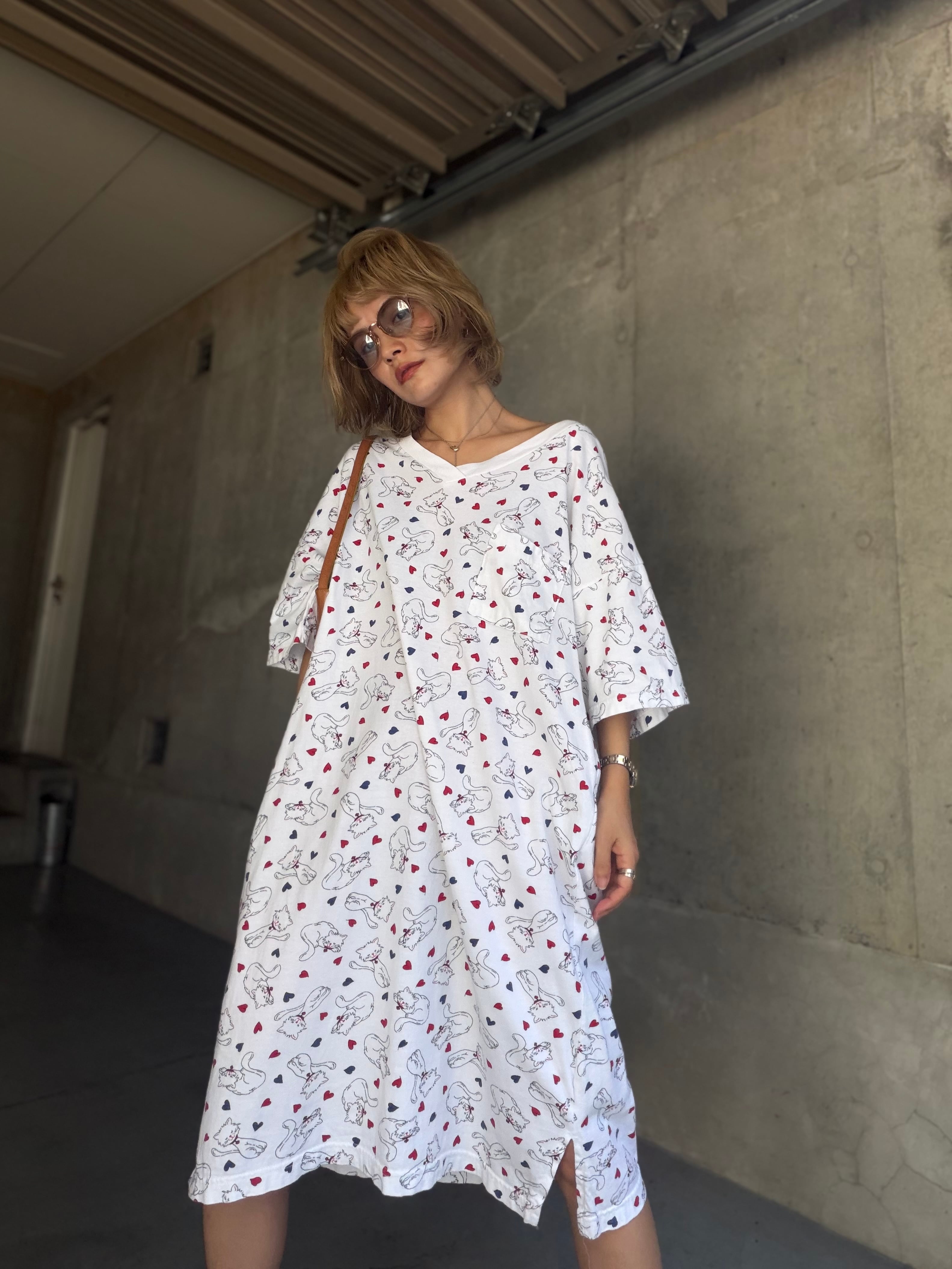 (CS2413)90's Cat heart printed tee dress