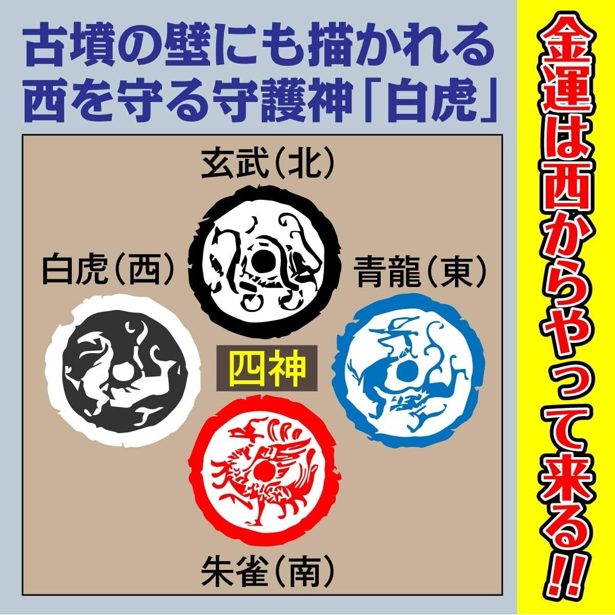 風水 金運 絵画「風水・白虎大金運図」天の白虎である諸葛孔明の風水奥義が万物を凌駕する強力な開運絵画（高級和紙：はがきサイズ）52192 |  吉祥の会｜護符・お守り・開運絵画・風水グッズ