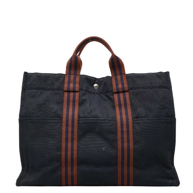 エルメス フールトゥMM トートバッグ ハンドバッグ ネイビー ブラウン コットン レディース HERMES 【中古】