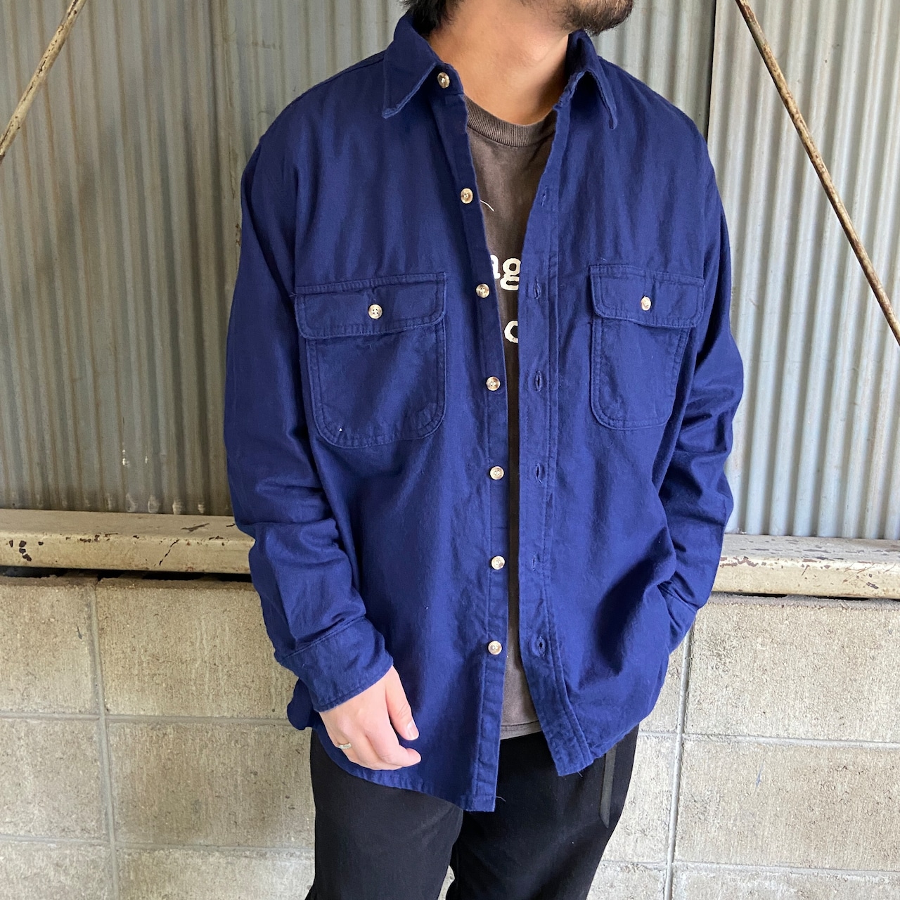 USA製 90年代 Five Brother ファイブブラザー 無地 ヘビーネルシャツ 