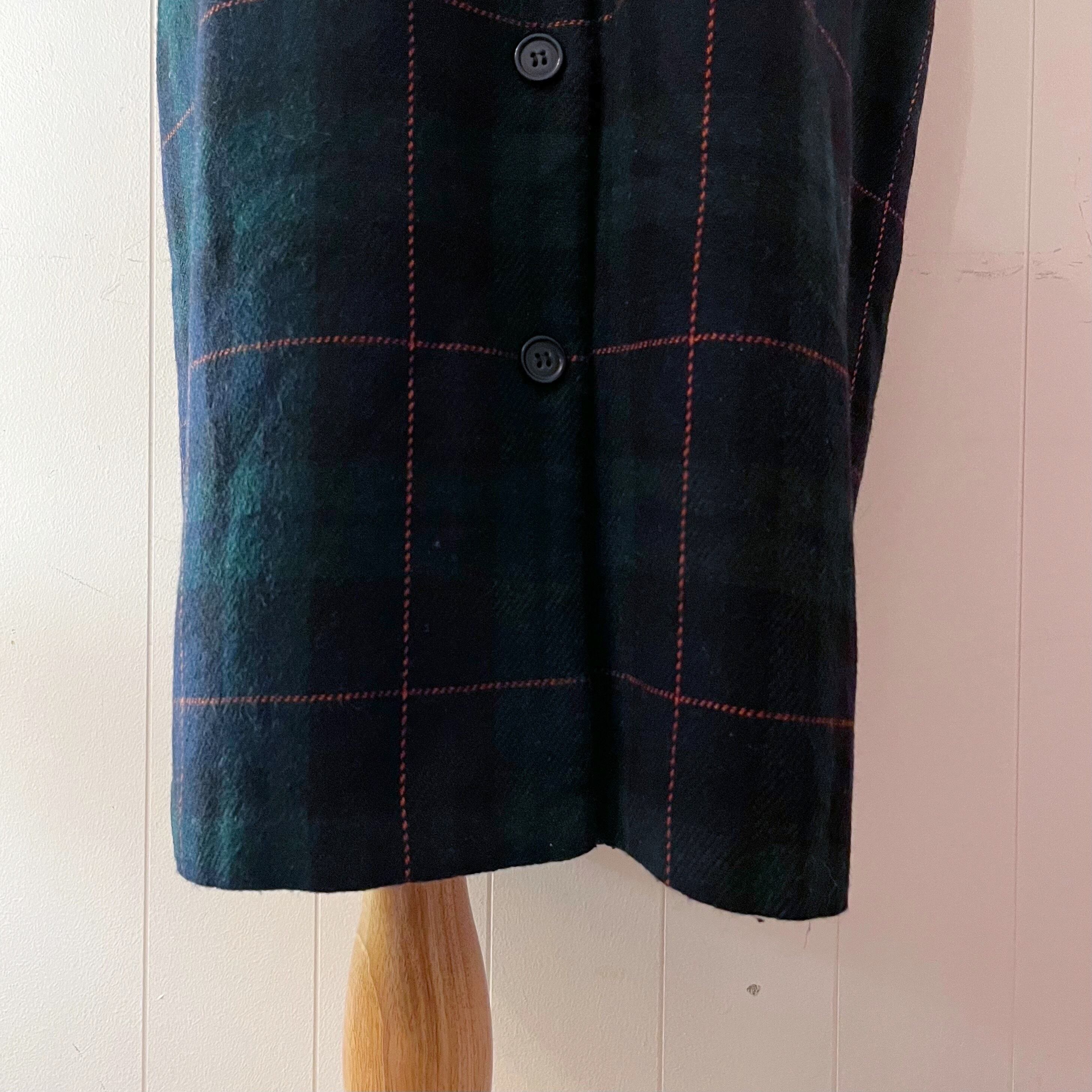 green chek front button jumper skirt