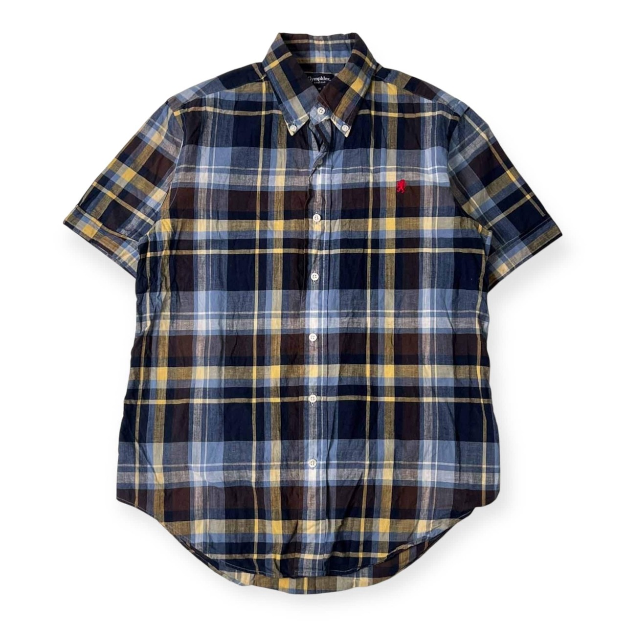 Gymphlex England ジムフレックス チェック BD ボタンダウン 半袖シャツ M/ブルー系 メンズ