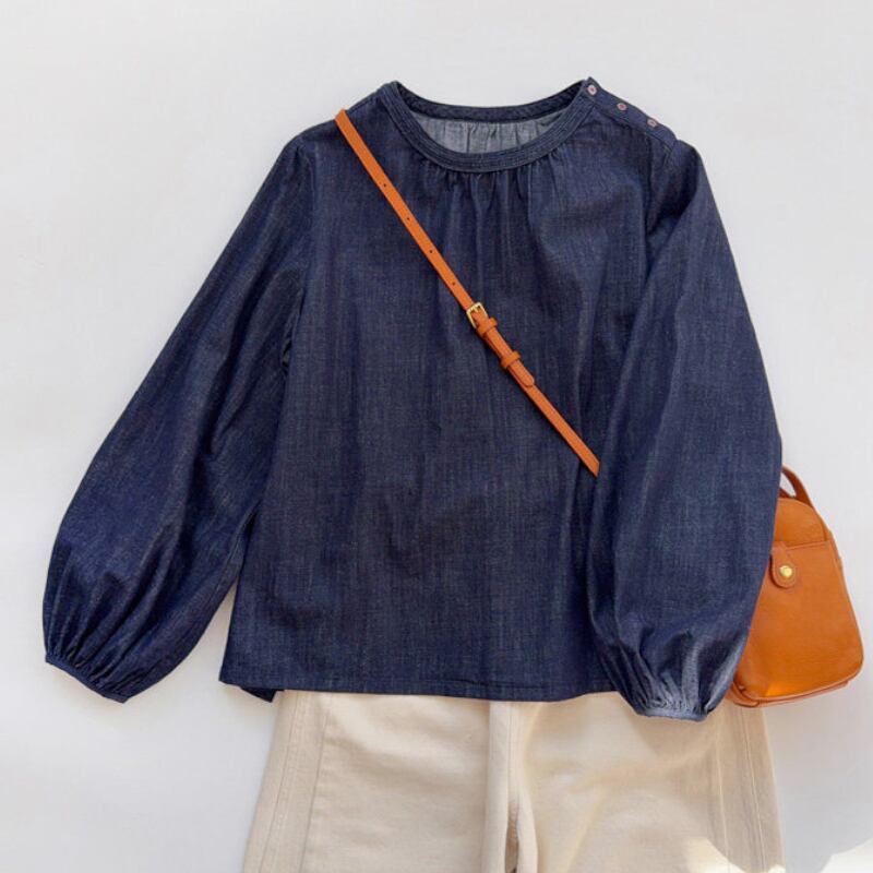 ギャザー袖肩ボタンブラウス M2098