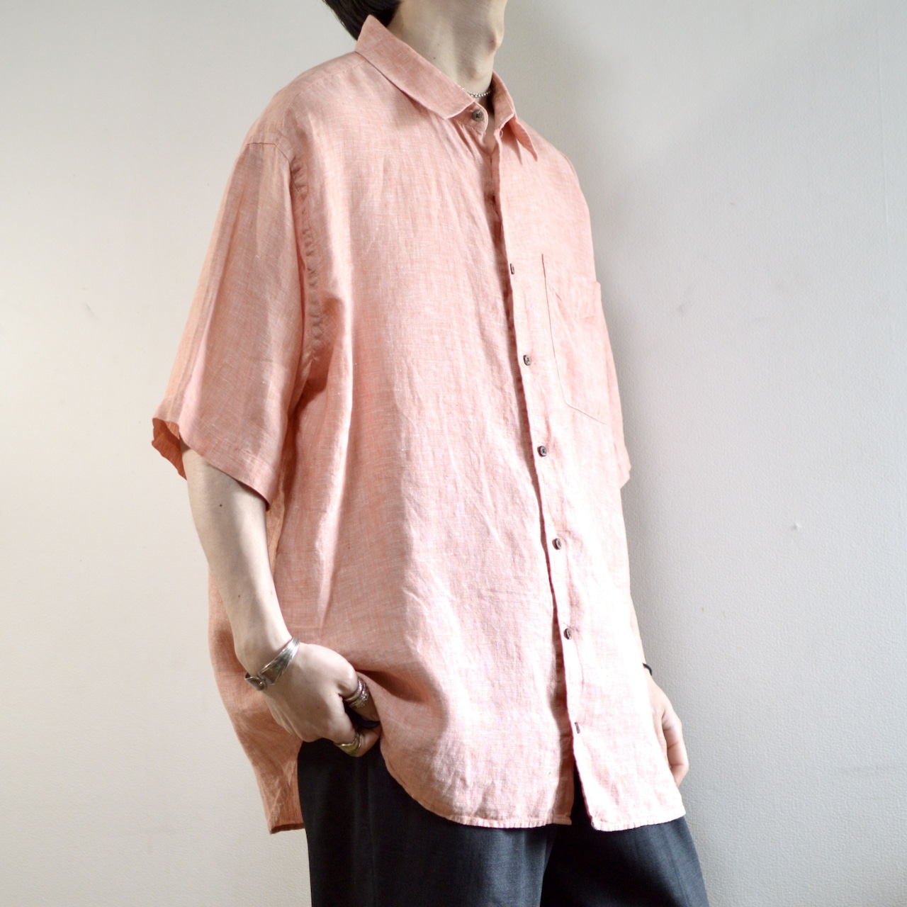 pink linen shirt