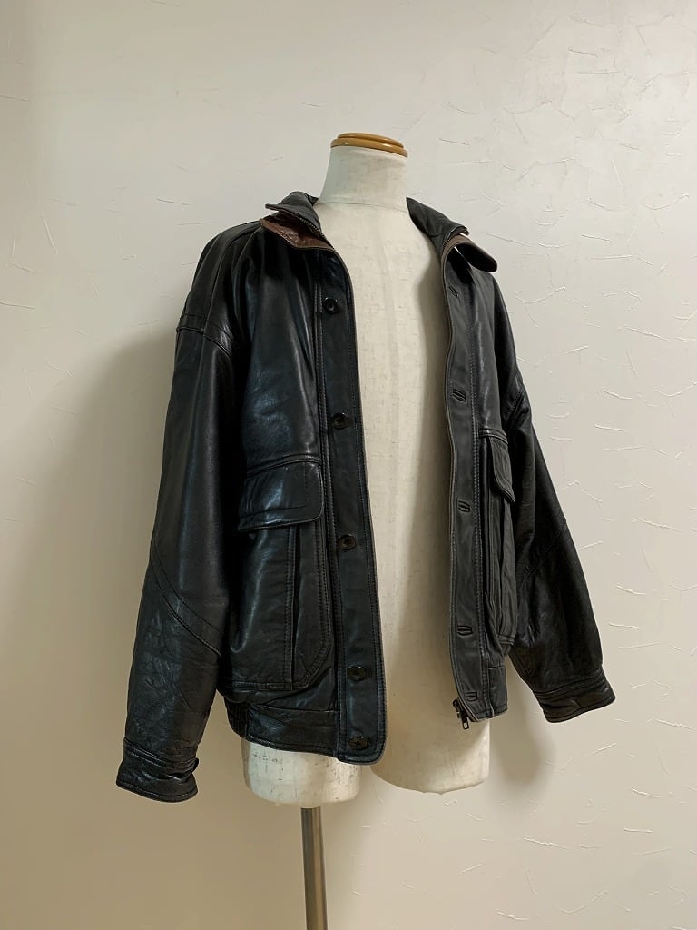 1980~90's Layered Design Leather Zip-Up Jacket