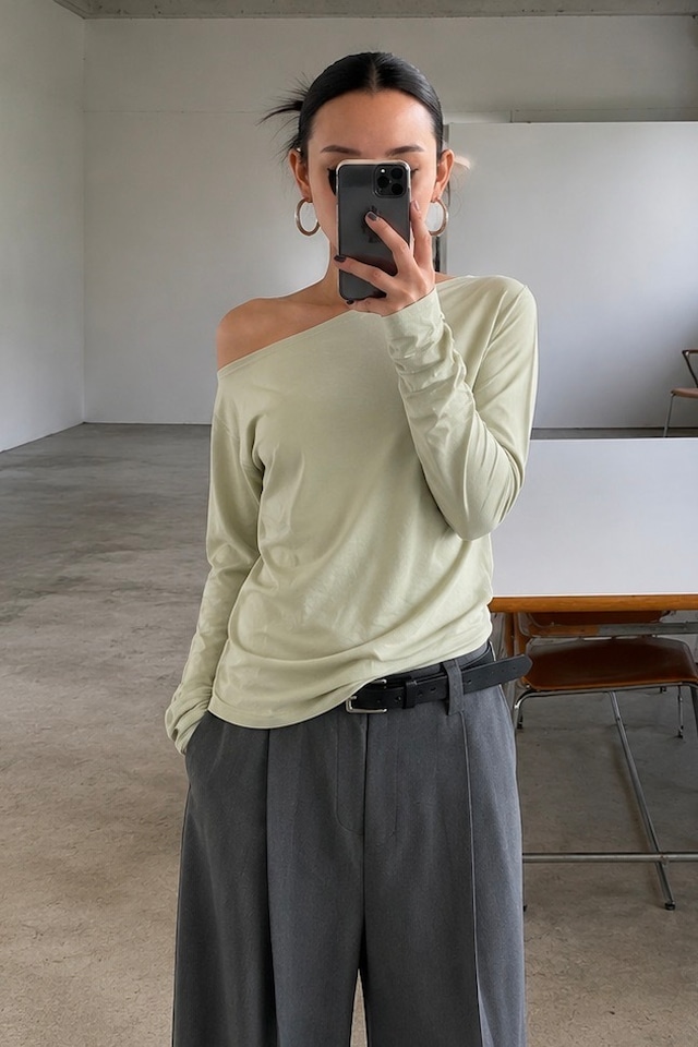 Asymmetry One Shoulder Tops (Beige) 2605-02-115