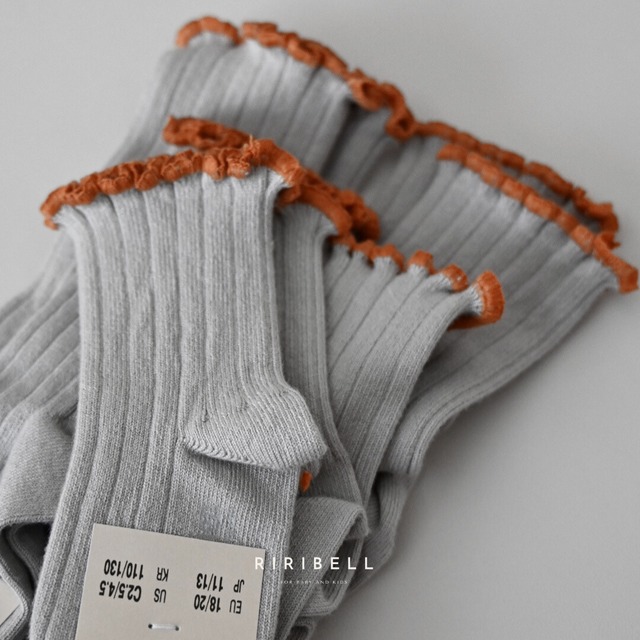 【collegien】Delphine - Lettuce Trim Ribbed Socks - Gris Perle