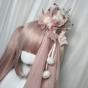 ♡【全5色】MAID スノープリンセス 雪の結晶ビジュークラウン＆ぽんぽんリボンクラウンミニハット light blue×pink ♡