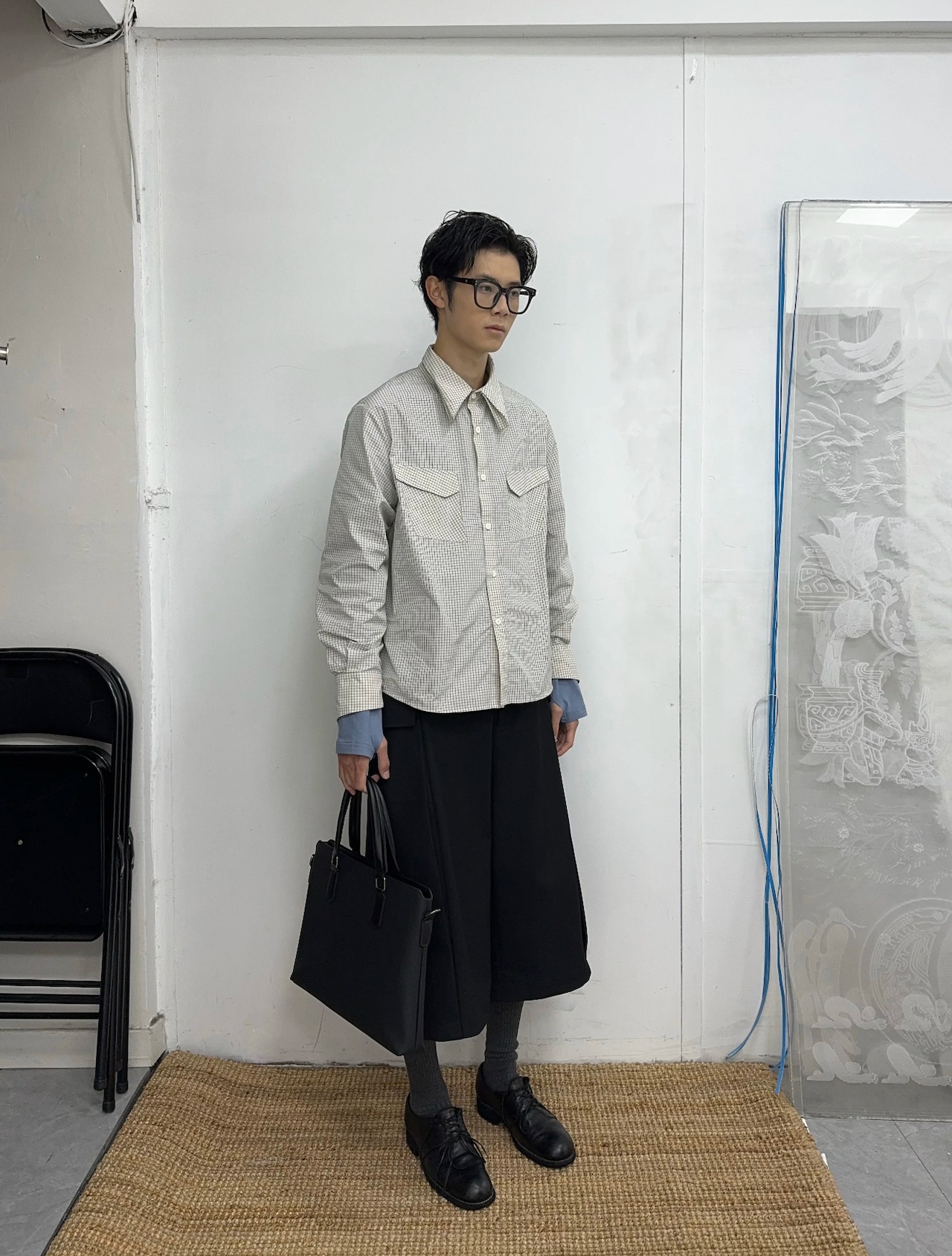 Nothingnoth Check Box Collar Shirt