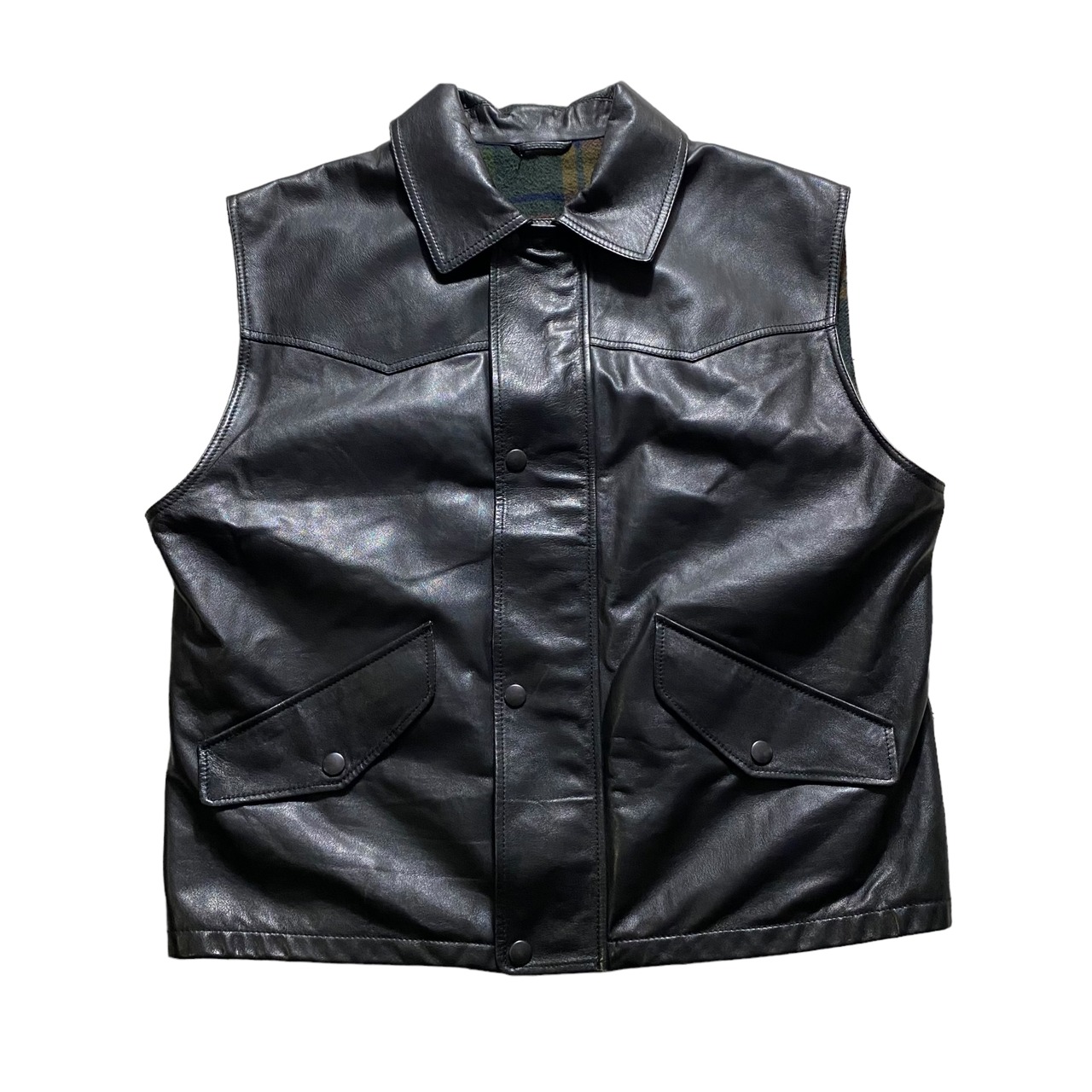 vintage black leather vest