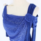 社交ダンス 衣装 スタンダード ドレス ワンピース レッスンウェア パーティドレス レディース 青 ラインストーン Leirena レイリーナ ブルー系 気品 伸縮性 光沢 ラインストーン コサージュ アクセント レディースファッション ダンスウェア フォーマル コスチューム ルームウェア 上品 クリスマス パーティー ビューティー ラグジュアリー スタイリッシュ