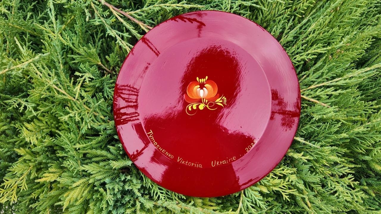 ペトリキウカ塗りのプレート （ティモシェンコ作）20cm - 8