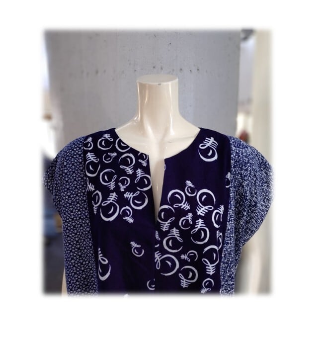 465 1点物 大きいサイズ 浴衣リメイク キーネック フレンチスリーブ