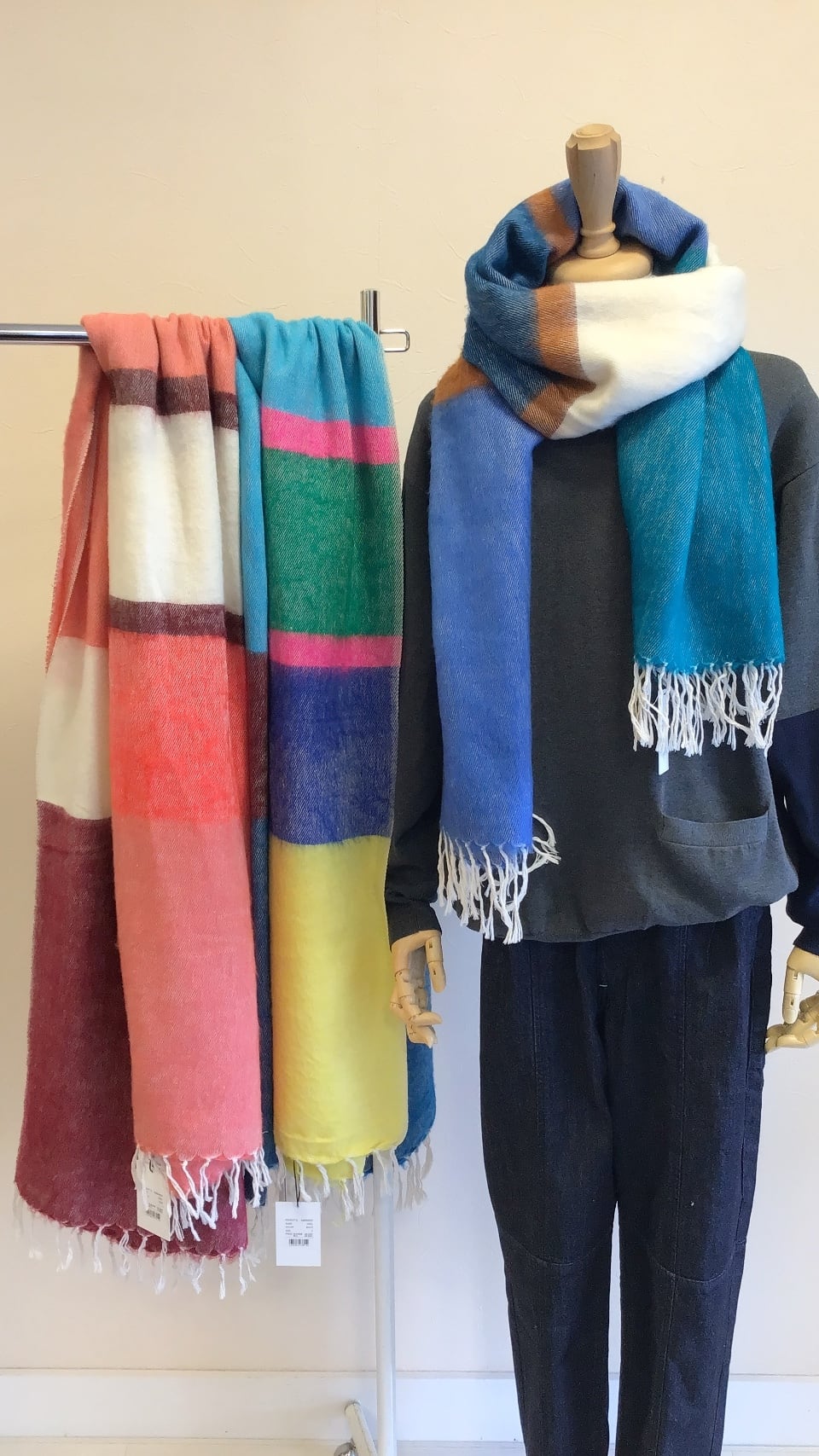 KELEN MEN マルチカラー大判ストール No.KLM24FAC2017 ピンク ブルーグリーン メンズ ケレン レディース