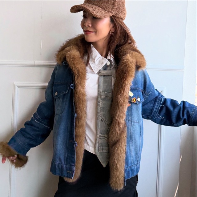 ミカーレミカーレ MICALLEMICALLE デニムドッキングライナーボア＆ファー付きジャケット