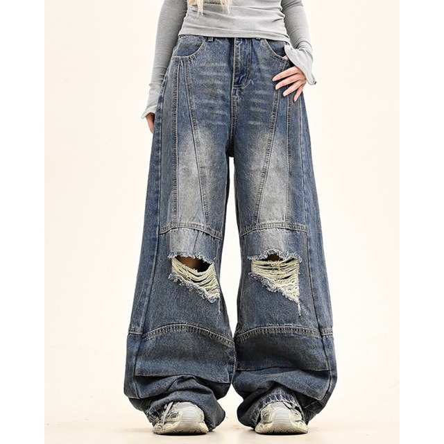 washed distressed wide leg denim　ウォッシュダメージワイドレッグデニム　J0662