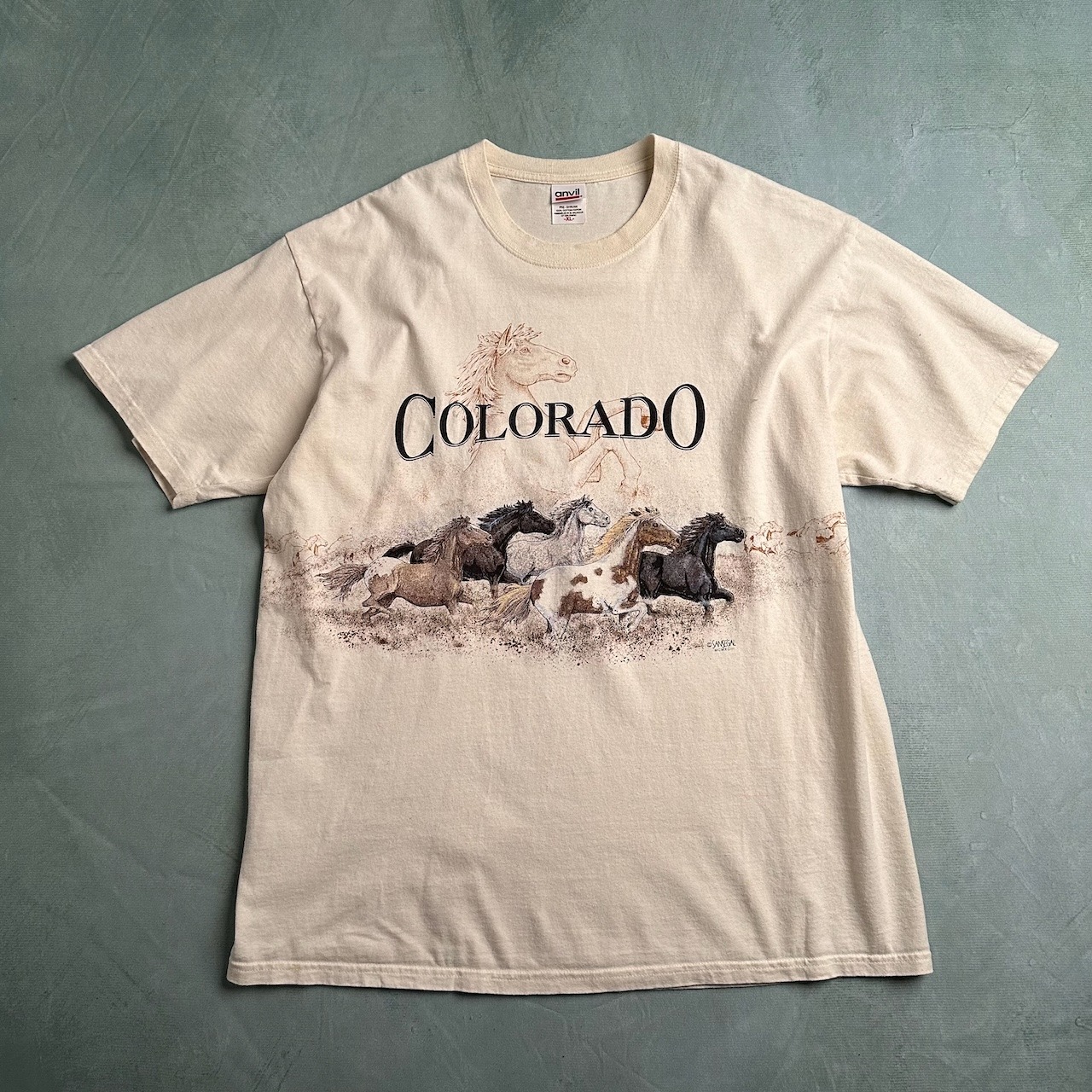 両面プリント 馬 アニマル 半袖Tシャツ オフホワイト