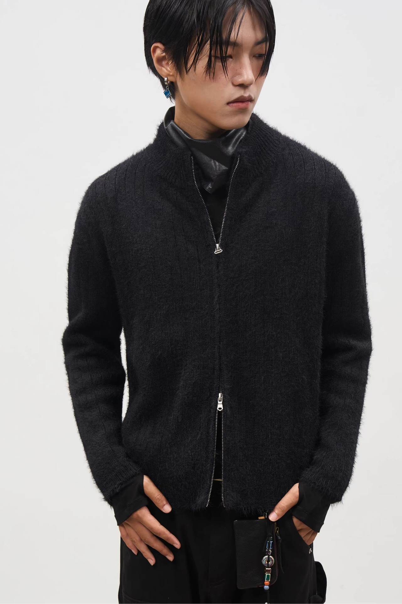 SOUTHFISH Mohair Blend Zip Knit Cardigan