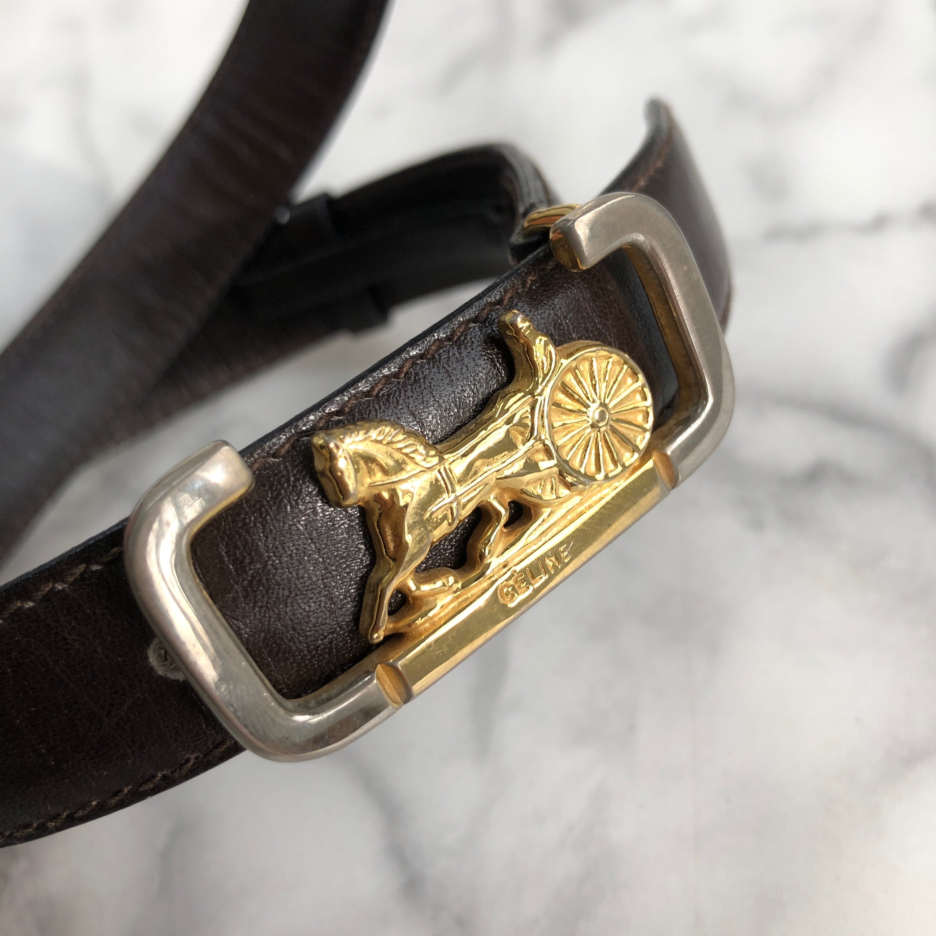 CELINE セリーヌ ホースキャリッジ レザー ベルト ブラウン CELINE セリーヌ ホースキャリッジ レザー ベルト ブラウン