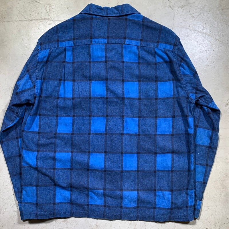 60's Chandler プリントネルオープンカラーシャツ 開襟 ブルーチェック