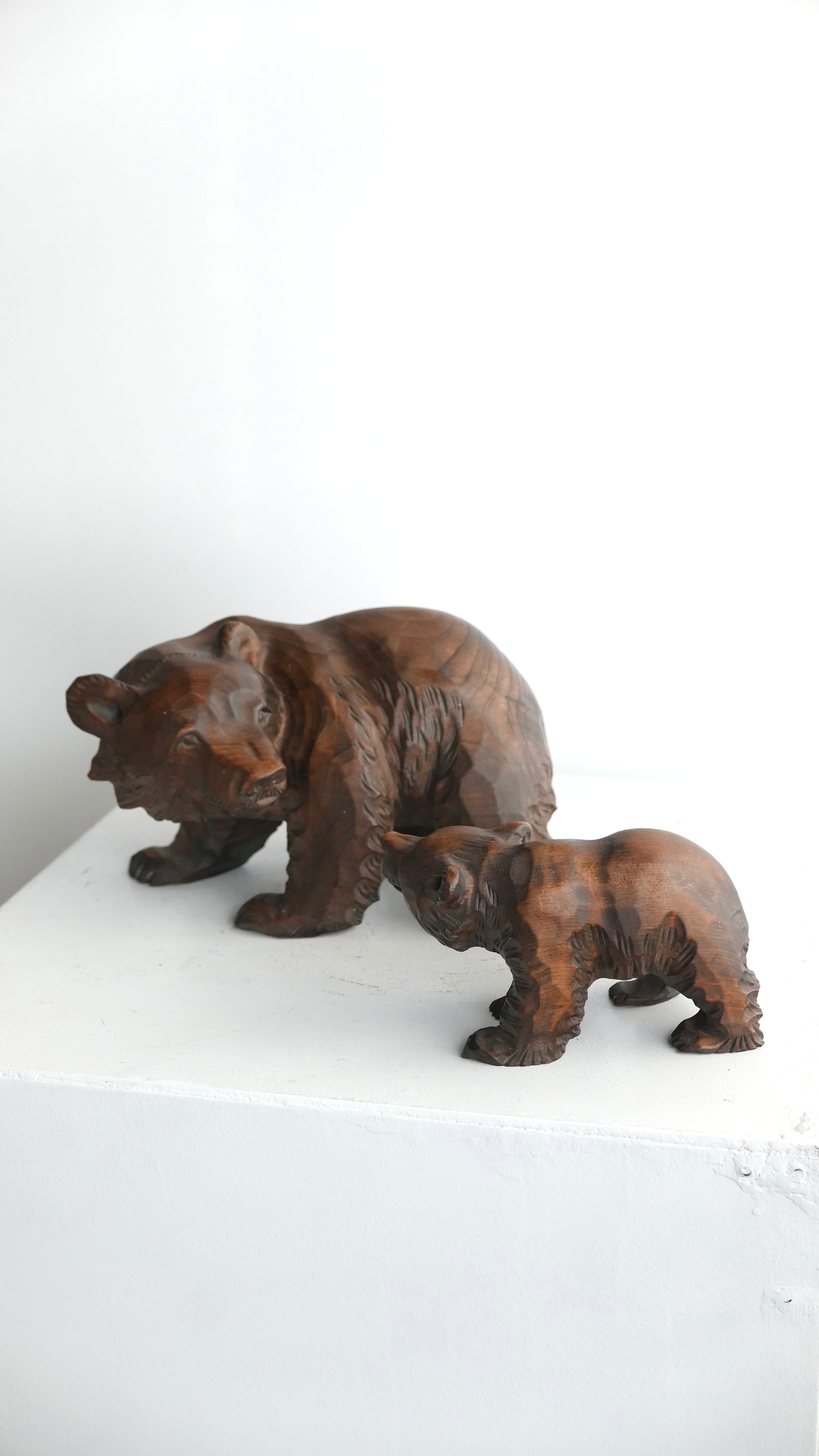 old japan , wooden bear family , natural brown