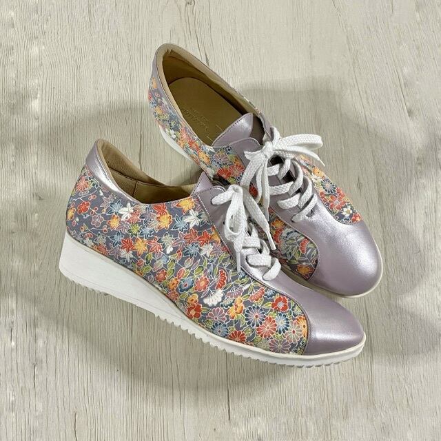 和ごころスニーカー【本革パープル✖️絹着物ちりめん】