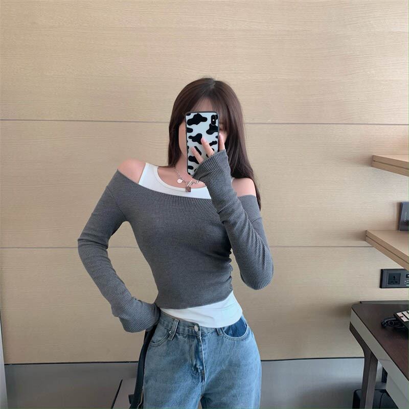 スリムストラップレスシャツ ショートニットセーター トップス ドラファッションホール98480757247