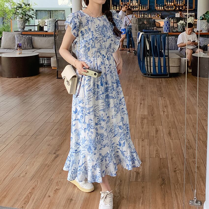 RL521】Floral Pattern Ruffle Flared One-piece(花柄フリル RL521】Floral Pattern Ruffle Flared One-piece(花柄フリル