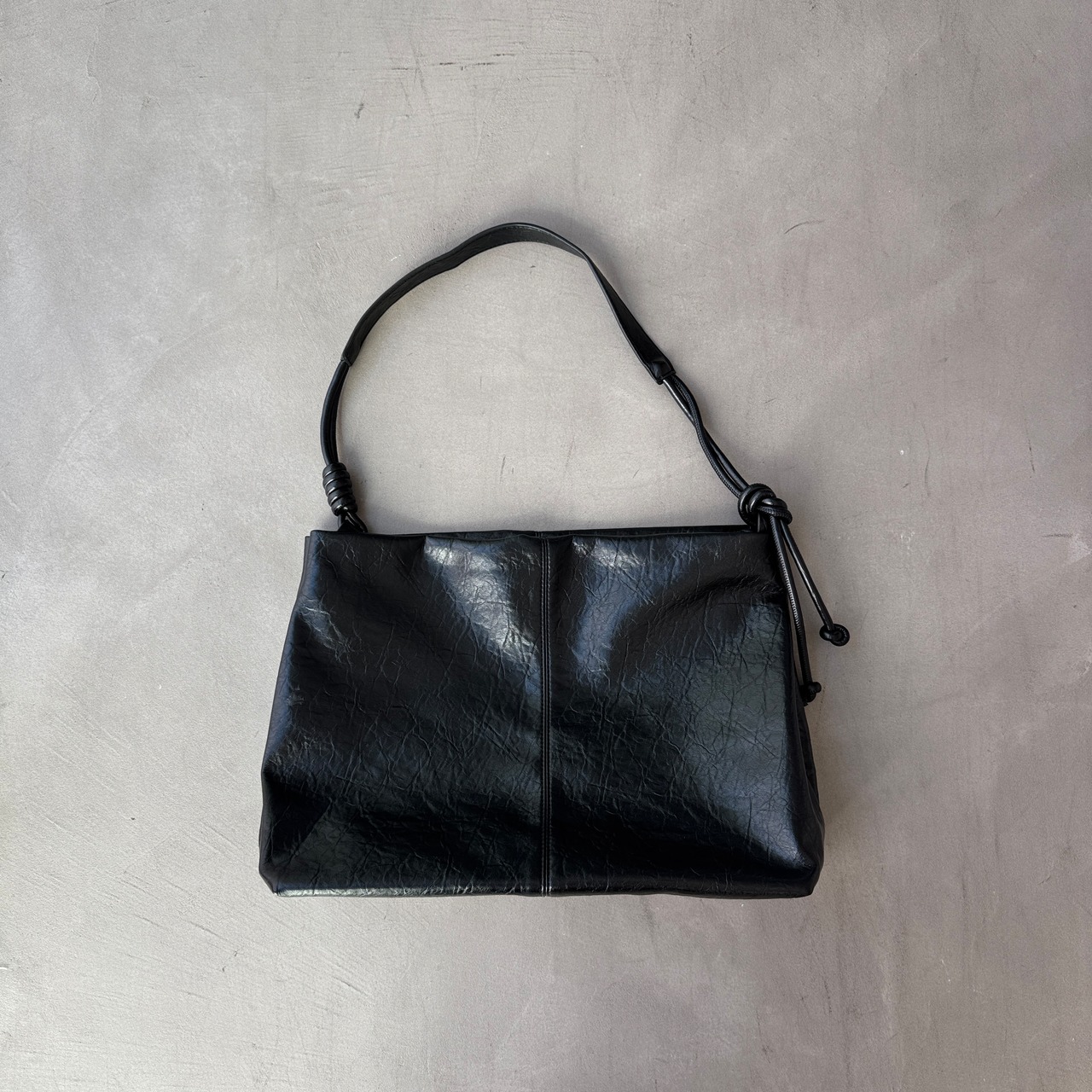 Grained eco leather 2way bag/black