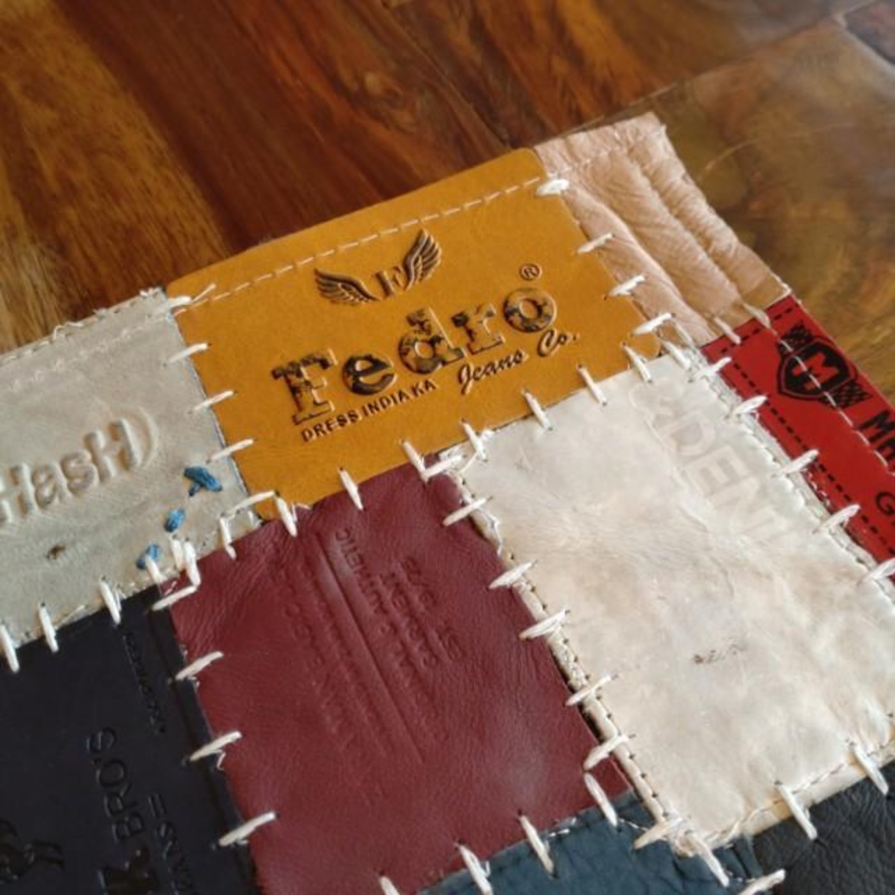 TOPANGA Homefurnishing　デニムレザーパッチランチョンマット　ベージュカラー　30×40cm　ランチョンマット　ティーマット　本革　牛革
