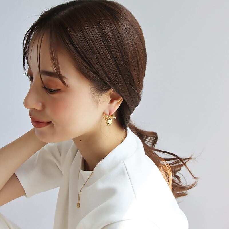 関税/送料込み【en route】18K リボンハートピアス ネコポス便送料無料】ピアス ハートリボンピアス 揺れる