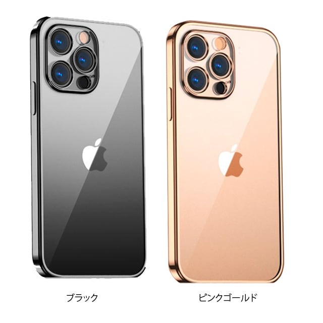 ブラックフレーム ピンクゴールドフレーム 透明 シリコン スマホケース