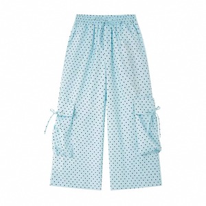 [Iamnotbad] Mint Blue Star Pattern Pocket Wide Leg Pants