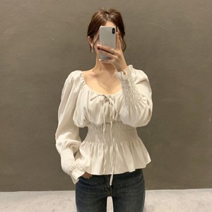 シャーリング ブラウス レディース 春秋冬 おしゃれ 大人 かわいい きれいめ カジュアル フェミニン ガーリー 上品 清楚 大人可愛い 大人女子