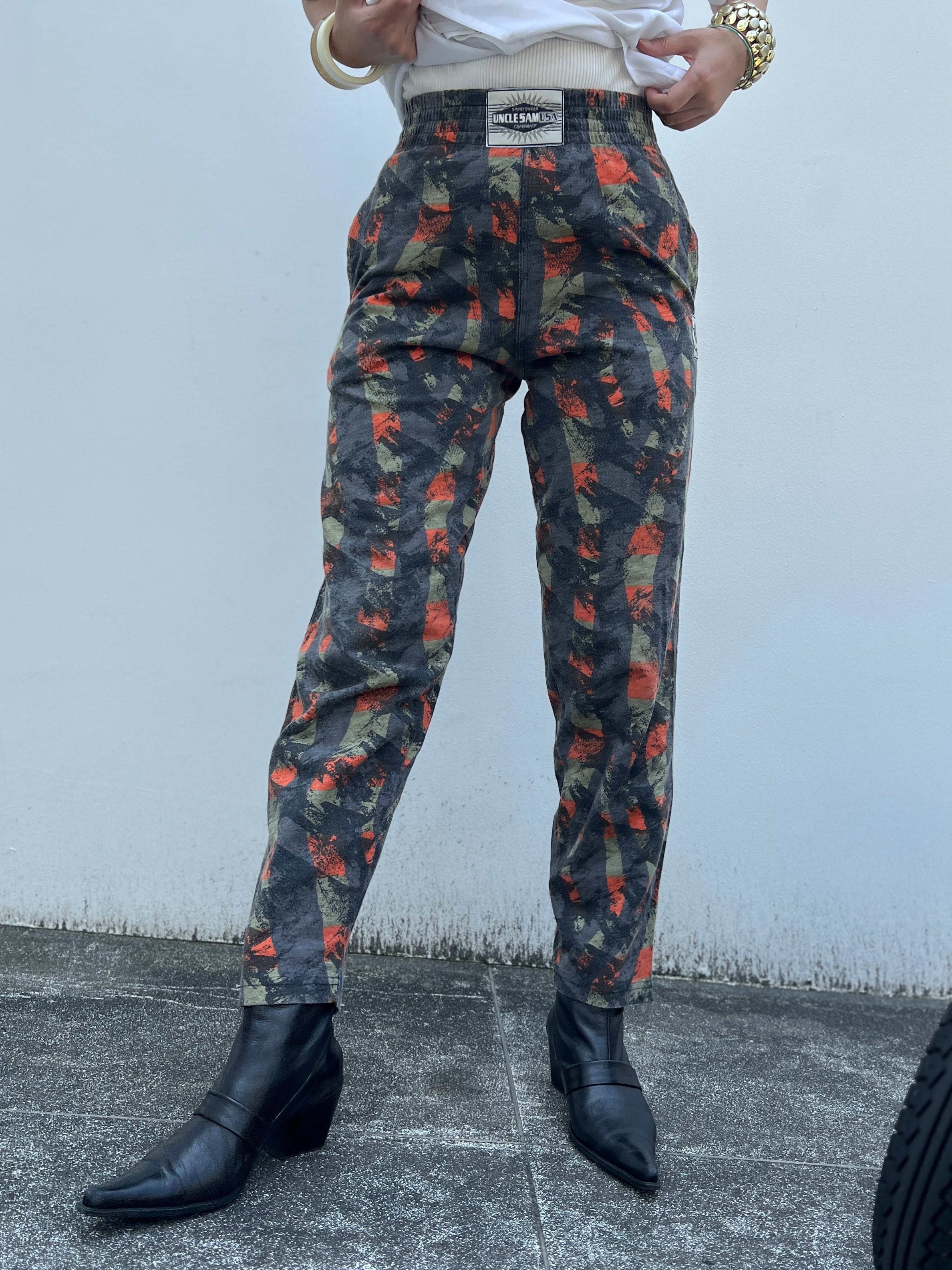 80s-90s smoky black gray × art cotton pants