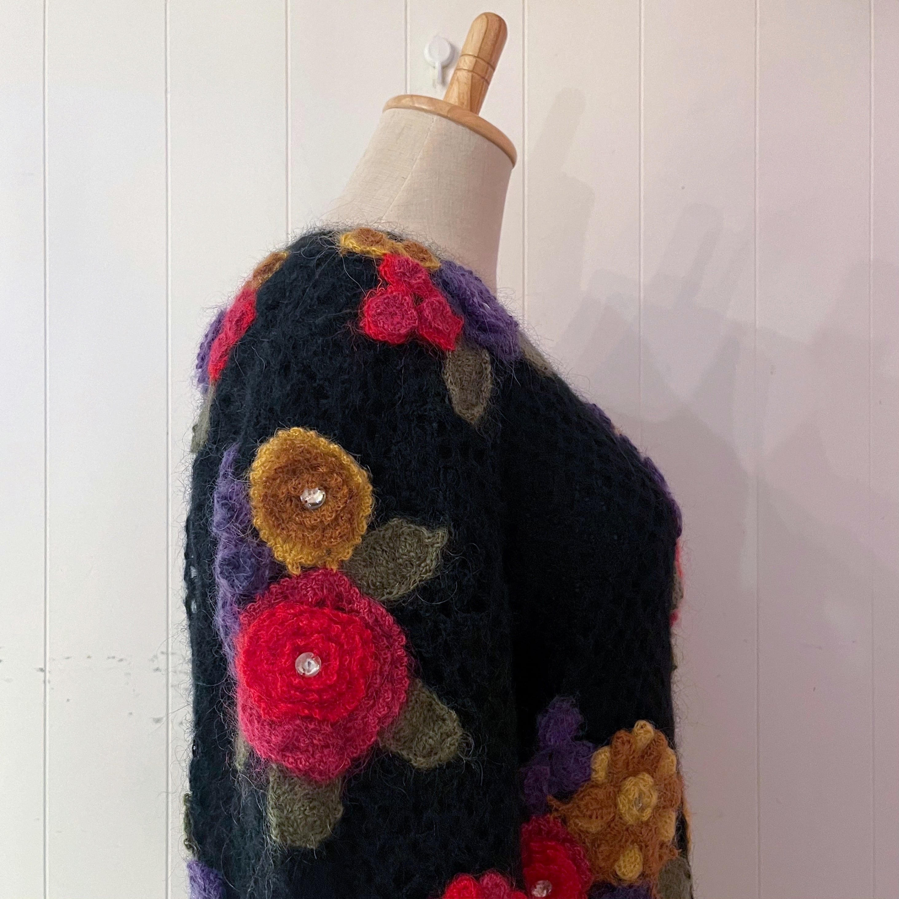 colorful flower stone mesh knit sweater