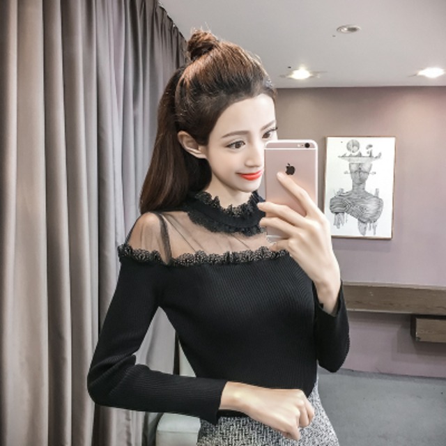 2018 春秋の韓国セーターの女性のファッション中空ネック女性のセクシーなセーターとプルオーバーレディース長袖ニットトップス