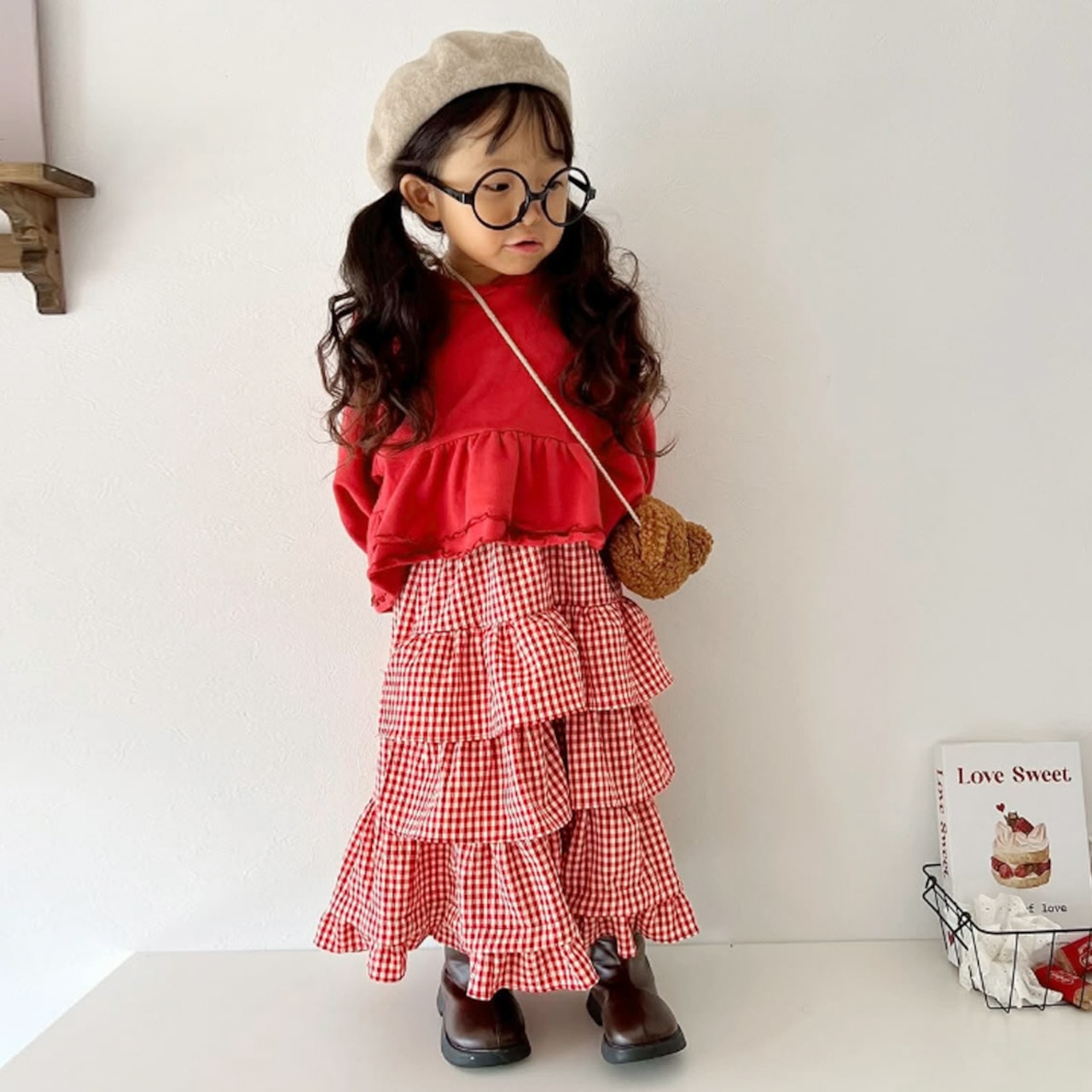 秋チェックティアードロングスカート