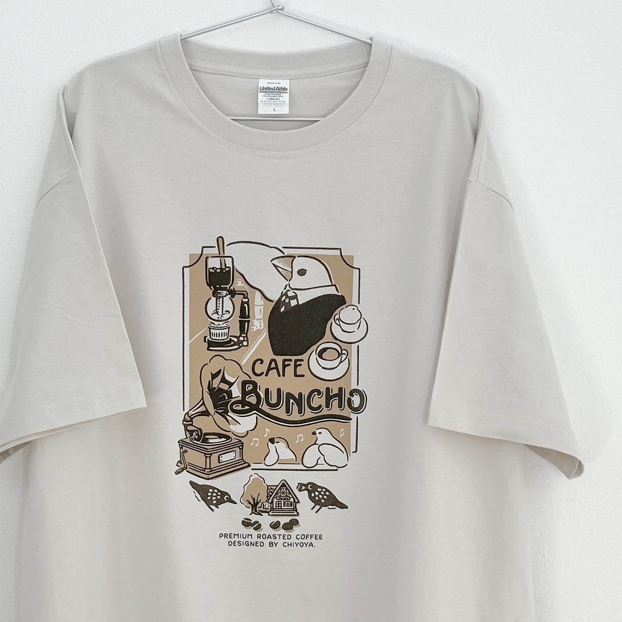カフェ t シャツ デザイン 半袖ビッグTシャツ カフェ文鳥