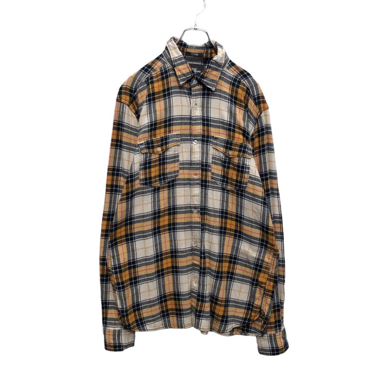 H&M L.O.G.G. 長袖 チェック柄 シャツ L イエロー 2ポケット 