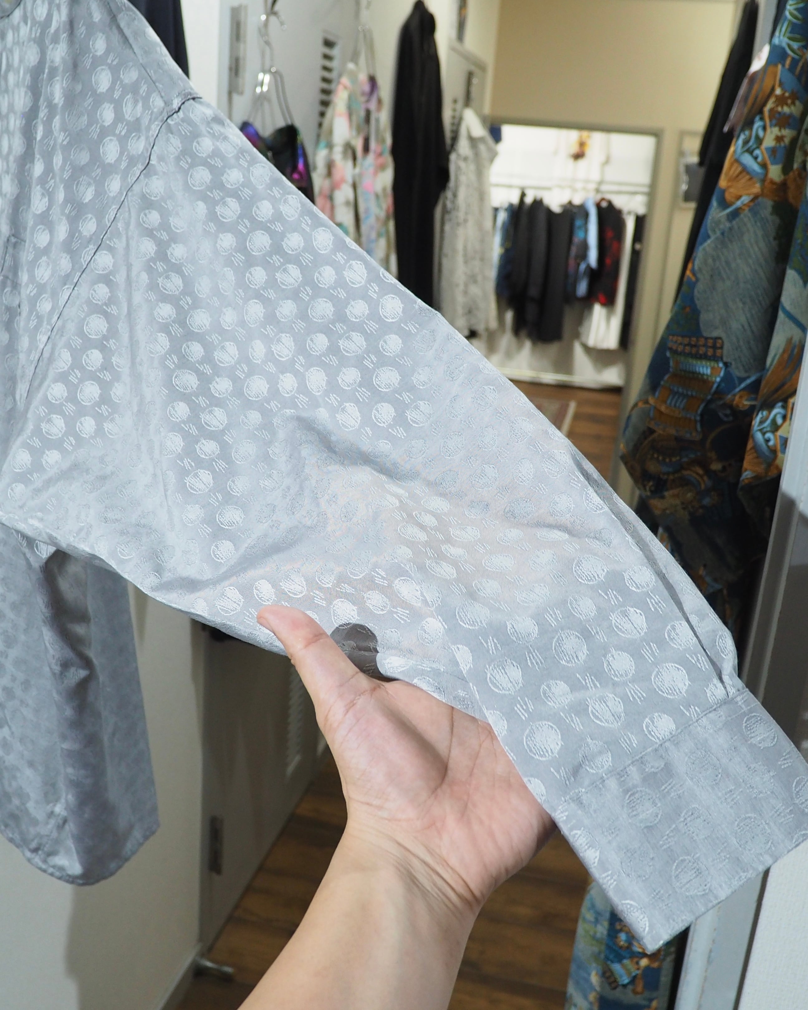 Dot Embroidery × Oblique Deformation vintage Over silhouette Shirt