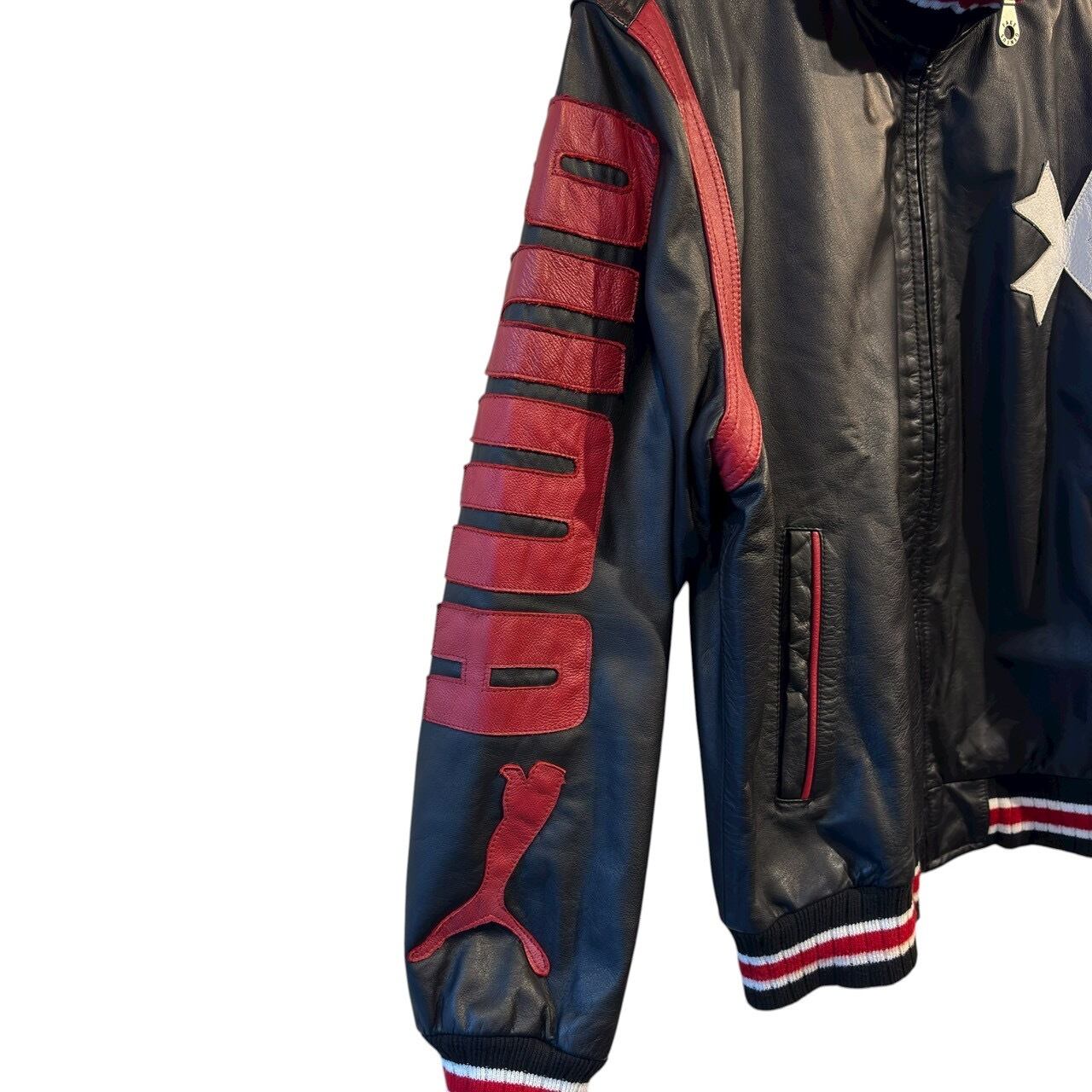 FAKE LONDON × PUMA” Black leather wappen design zip up blouson
