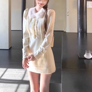 2色／ファーカラーフリルピンタックワンピ ・74064