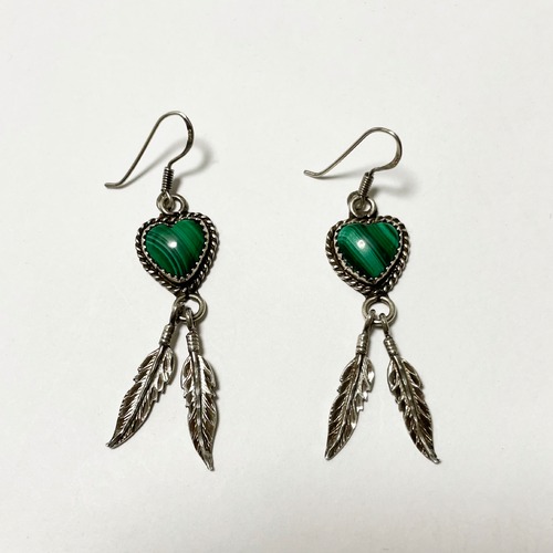 Vintage Southwestern Sterling Malachite Heart Pirced Earrings