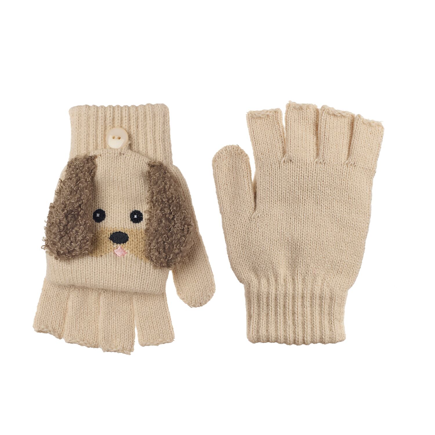 M2689B-1:Pippy Puppy Knitted Gloves 3-6 Years-BROWN