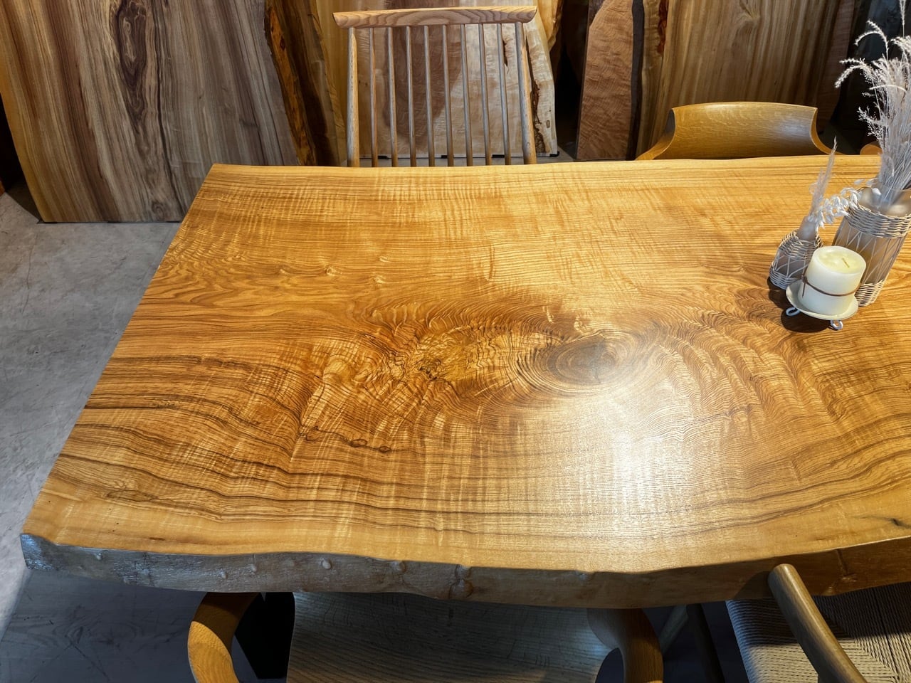 Premium】タモ_2200×940-870×52_青山店_テーブル天板/一枚板 242317