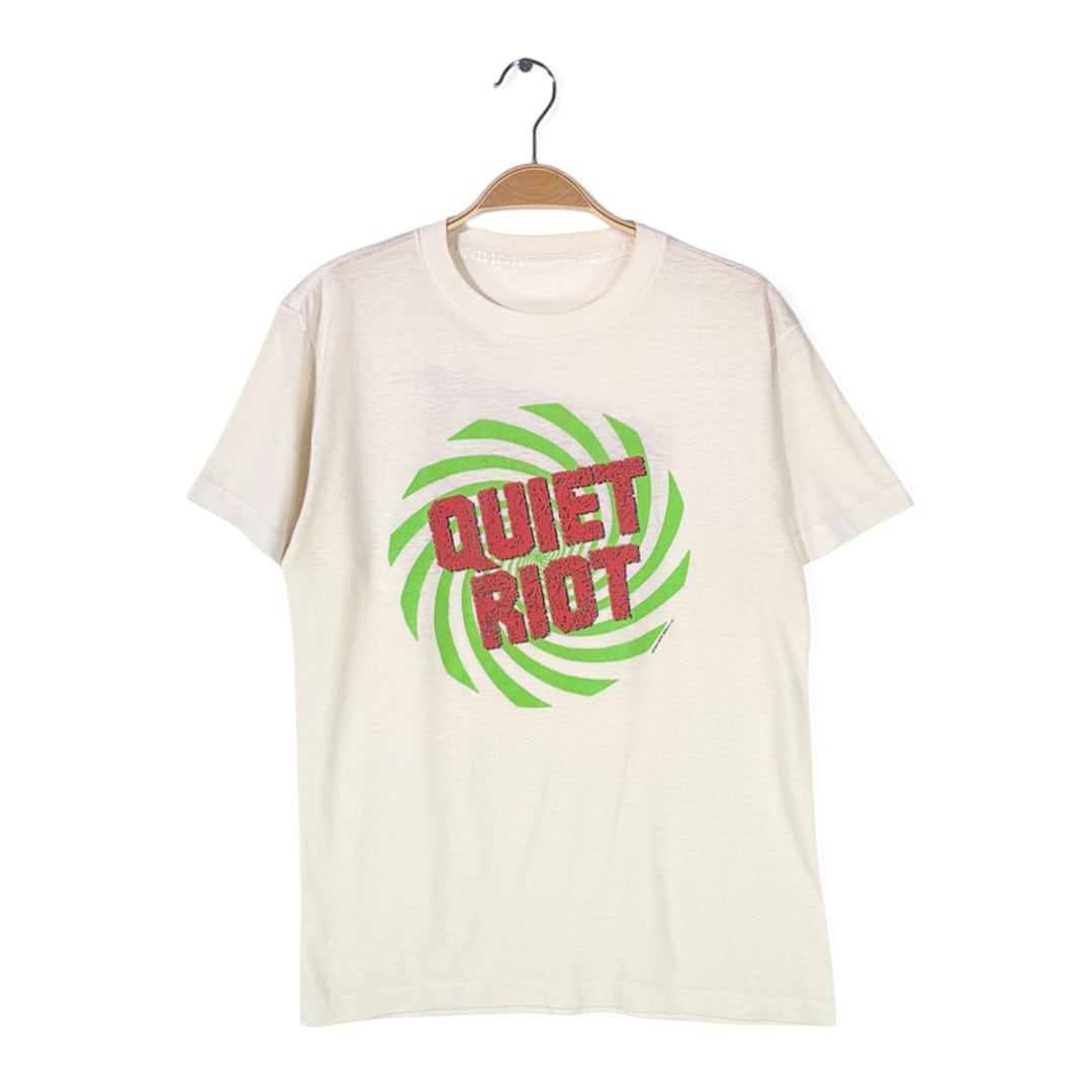 80s クワイエットライオット ヴィンテージTシャツ ロックTシャツ バンドロゴ ホワイト QUIET RIOT メンズM相当 古着 @AAB1362