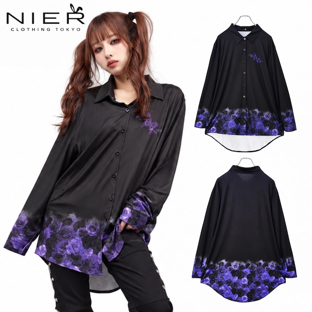 《先着39点限定新作55%OFF》GRADATION PURPLE LONG SHIRT【BUTTERFLY×ROSE】