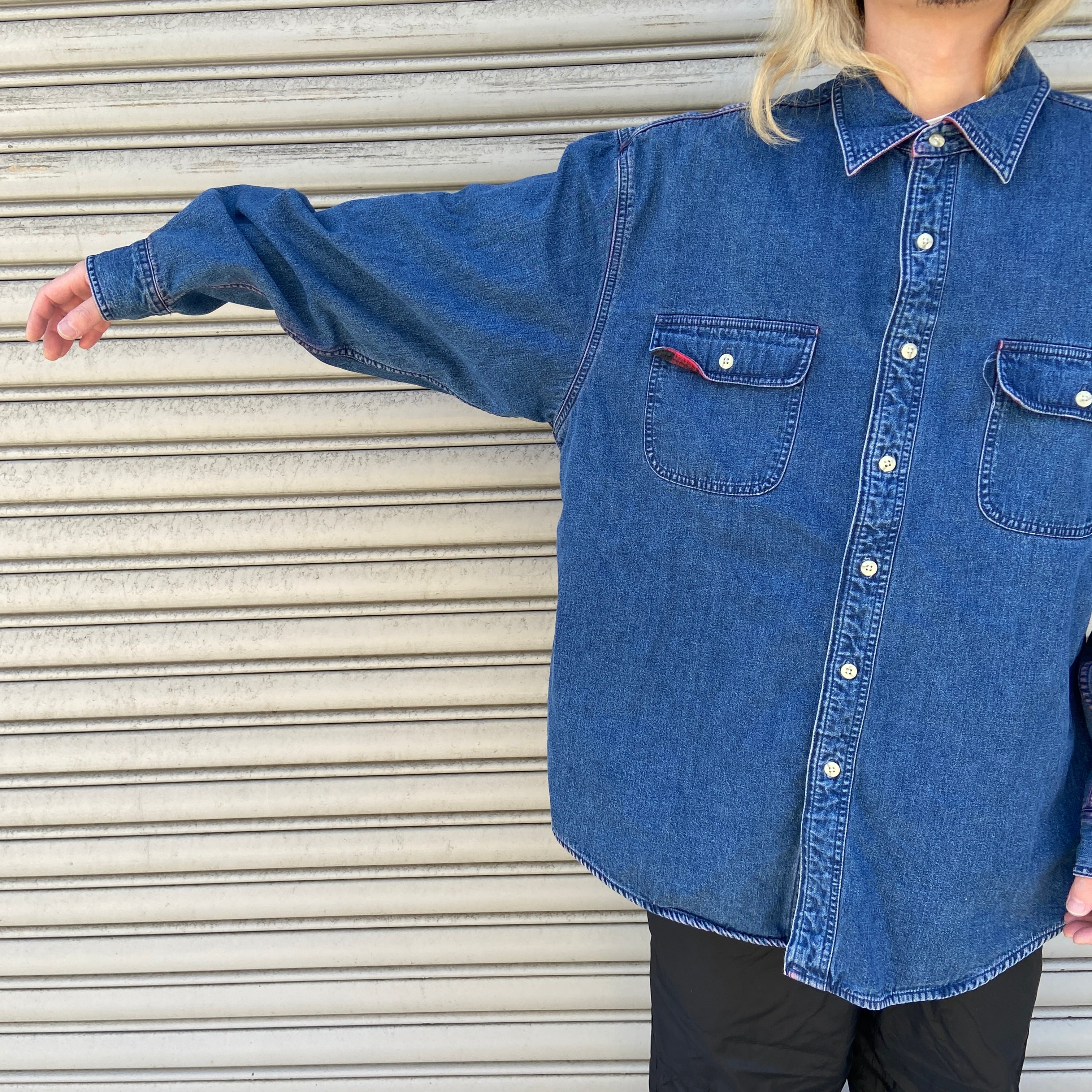 90s EddieBauer DENIM 裏地付きデニムシャツ チェック柄 XL 90s EddieBauer DENIM 裏地付きデニムシャツ チェック柄 XL